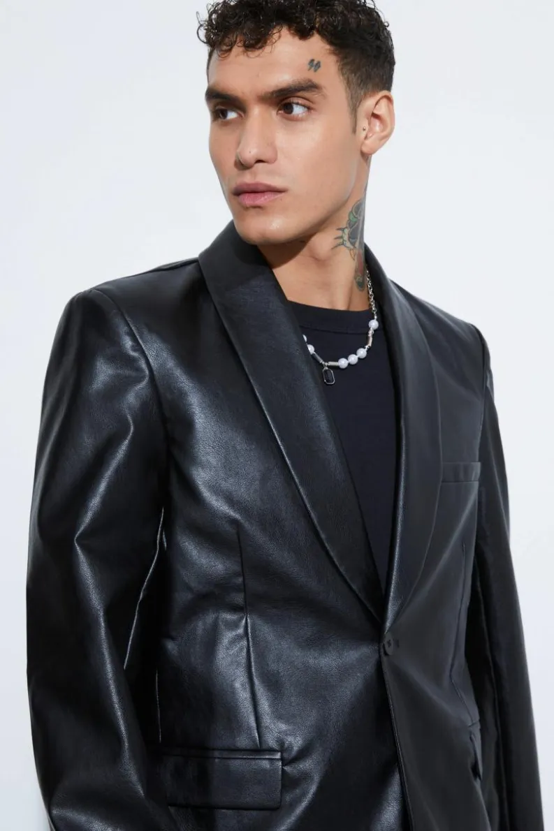 Fashion boohoo Slim Fit PU Suit black