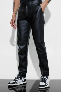 Store boohooMAN Slim Fit Pu Trouser black