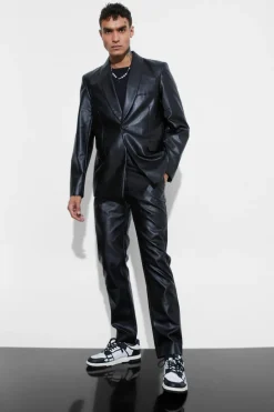 Store boohooMAN Slim Fit Pu Trouser black