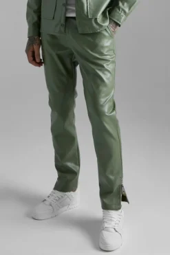 Clearance boohooMAN Slim Fit Pu Trousers khaki