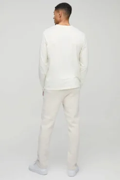 Best Sale boohooMAN Slim Fit Rib Detail Joggers ecru marl