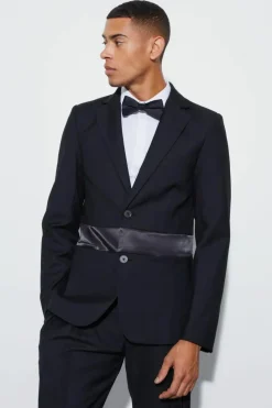 Hot boohoo Slim Fit Satin Trim Tuxedo black