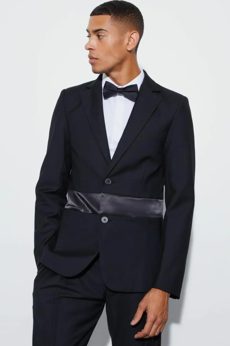 Hot boohoo Slim Fit Satin Trim Tuxedo black
