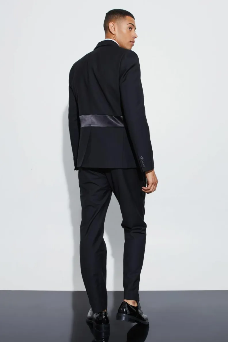 Hot boohoo Slim Fit Satin Trim Tuxedo black