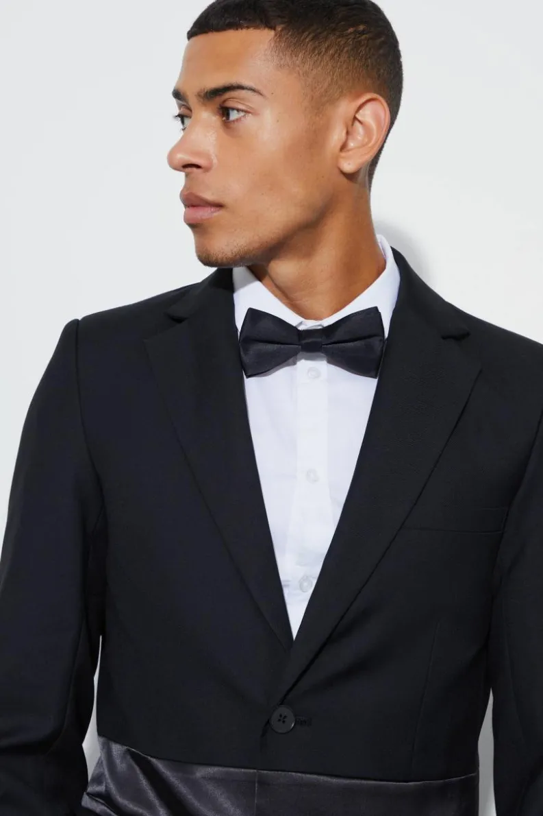 Hot boohoo Slim Fit Satin Trim Tuxedo black