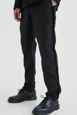 Best Sale boohooMAN Slim Fit Smart Trousers With Distressing black