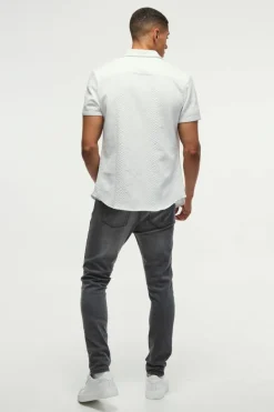 Flash Sale boohooMAN Slim Fit Snake Jacquard Collared Shirt white