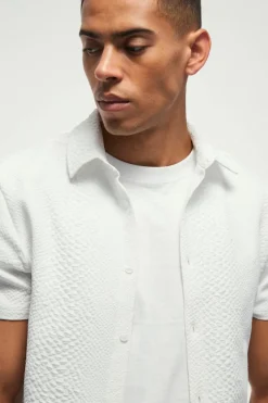 Flash Sale boohooMAN Slim Fit Snake Jacquard Collared Shirt white