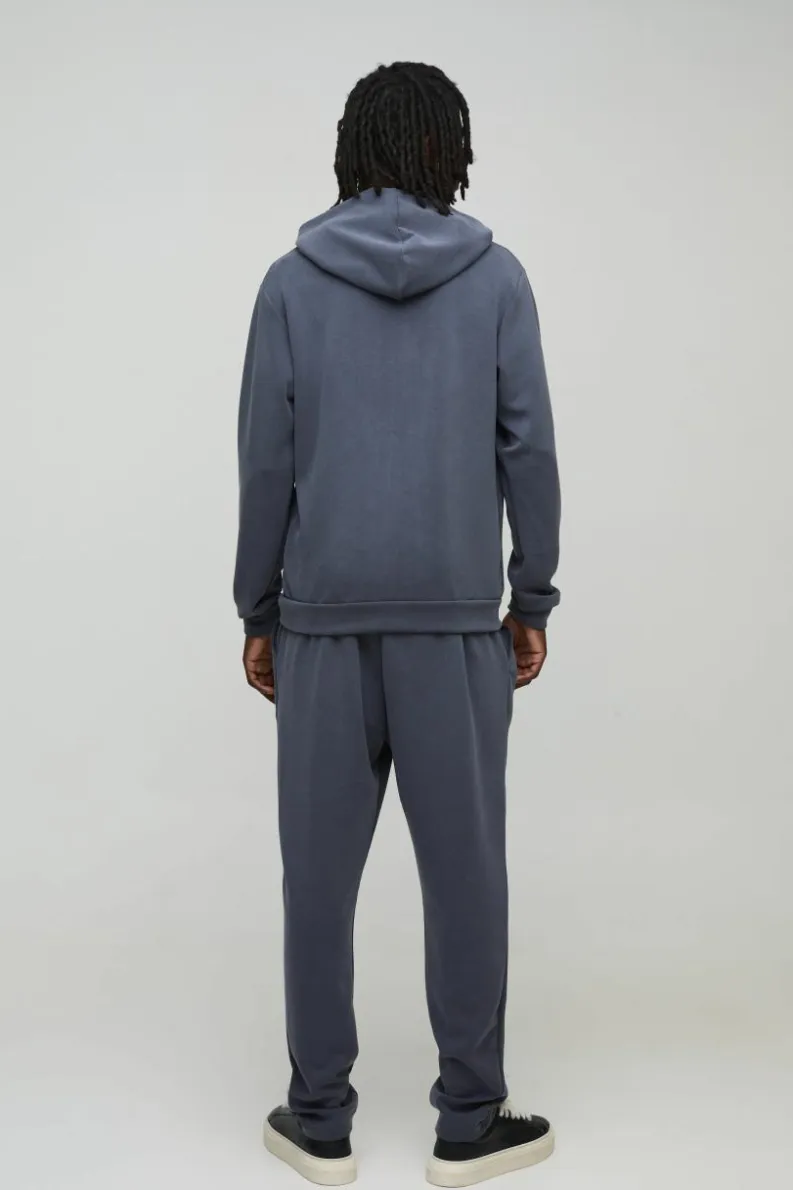 Store boohooMAN Slim Fit Soft Peached Hoodie grey