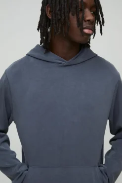 Store boohooMAN Slim Fit Soft Peached Hoodie grey