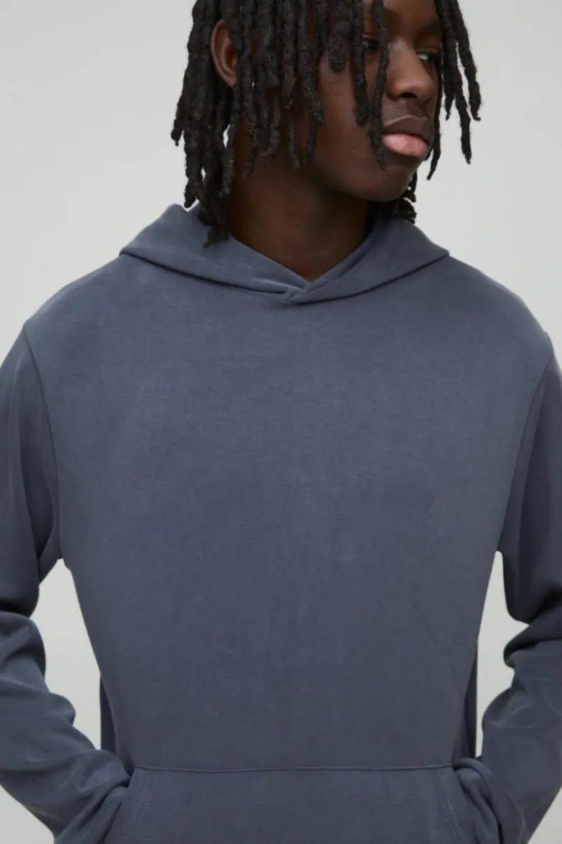 Store boohooMAN Slim Fit Soft Peached Hoodie grey