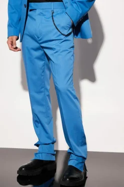 Fashion boohoo Slim Fit Split Hem Suit with Chain marine blue