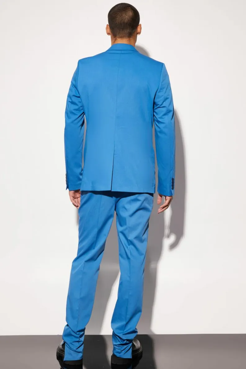 Fashion boohoo Slim Fit Split Hem Suit with Chain marine blue