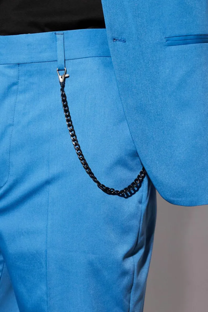 Fashion boohoo Slim Fit Split Hem Suit with Chain marine blue