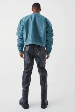 Clearance boohooMAN Slim Fit Stacked Pu Zip Hem Trouser black