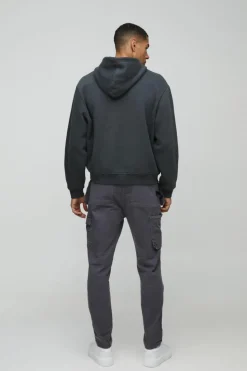 Outlet boohooMAN Slim Fit Strap Detail Cargo Trouser charcoal