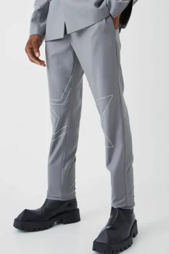 Discount boohooMAN Slim Fit Trouser With Rhinestone Embellishment slate