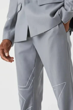 Discount boohooMAN Slim Fit Trouser With Rhinestone Embellishment slate
