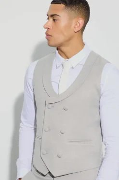 Cheap boohooMAN Slim Fit Window Check Double Breasted Waistcoat grey