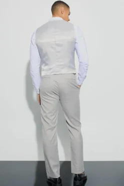 Cheap boohooMAN Slim Fit Window Check Double Breasted Waistcoat grey