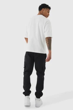 New boohooMAN Slim Fit Woven Tab Basic Cargo Jogger black