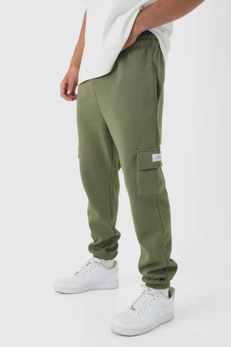 Online boohooMAN Slim Fit Woven Tab Basic Cargo Jogger olive
