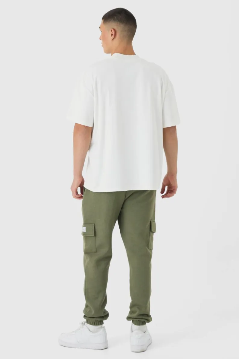 Online boohooMAN Slim Fit Woven Tab Basic Cargo Jogger olive