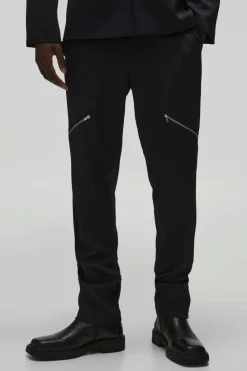 Clearance boohooMAN Slim Fit Zip Gusset Tailored Trousers navy