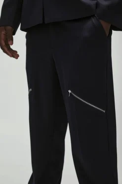 Clearance boohooMAN Slim Fit Zip Gusset Tailored Trousers navy