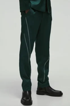 Outlet boohooMAN Slim Fit Zip Multi Zip Detail Tailored Trousers green