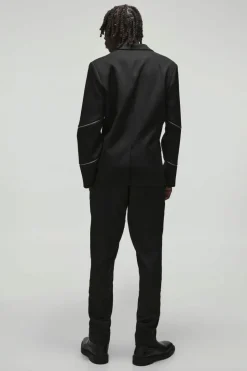 Store boohooMAN Slim Fit Zip Multi Zip Detail Tailored Trousers black