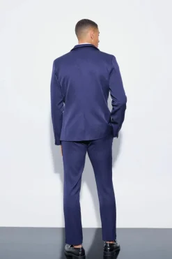 Store boohooMAN Slim Fixed Waist Tailored Trouser navy