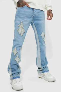 New boohooMAN Slim Flare Applique Panel Jeans antique blue