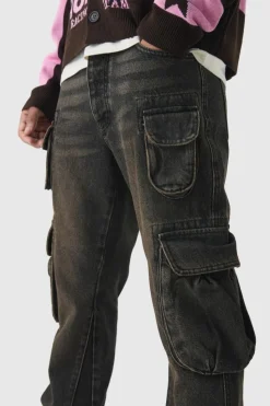Cheap boohooMAN Slim Flared Cargo Gusset Jeans brown