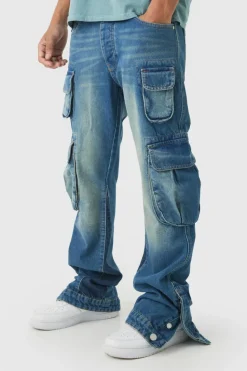 Discount boohooMAN Slim Flared Cargo Gusset Jeans light blue