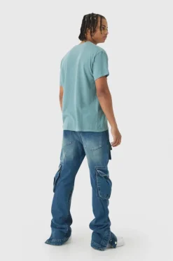Discount boohooMAN Slim Flared Cargo Gusset Jeans light blue
