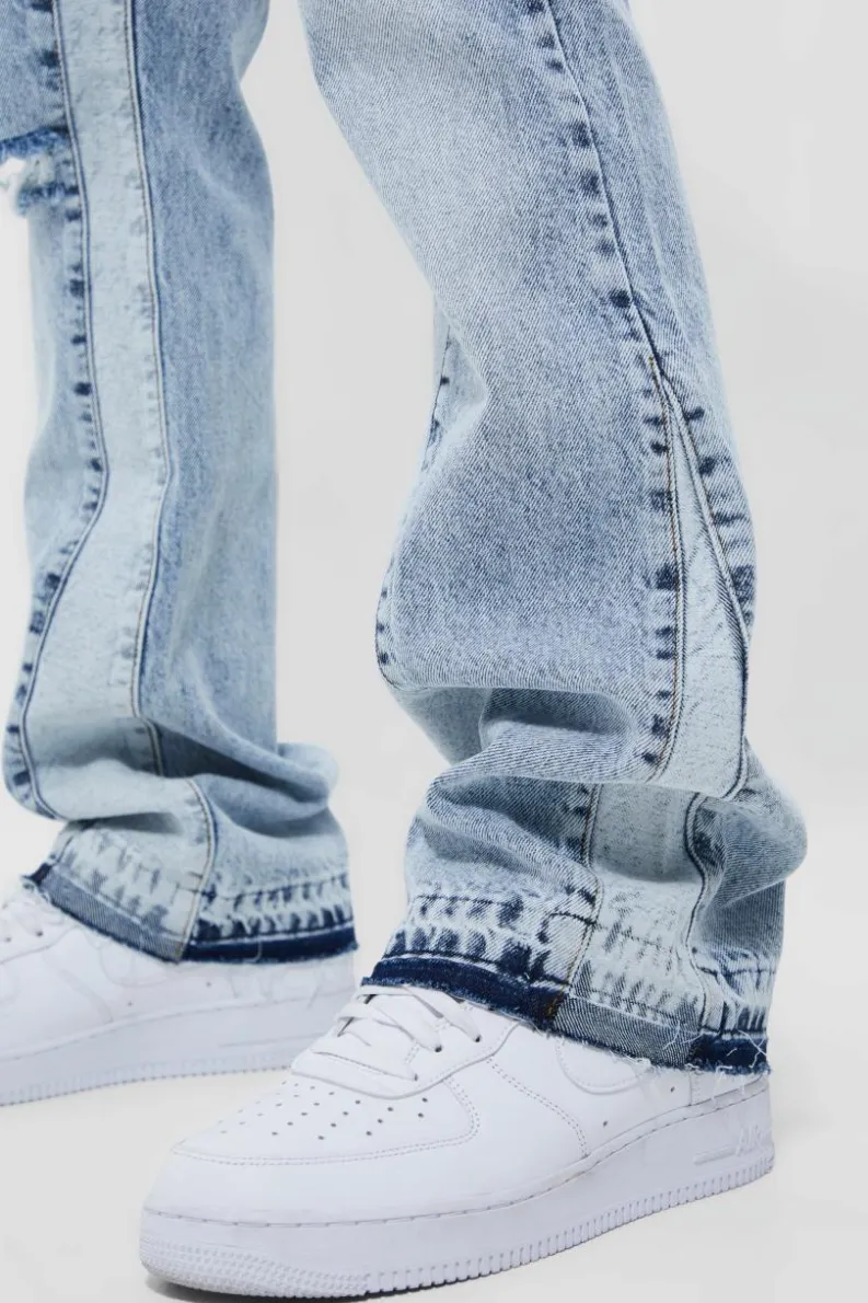 Store boohooMAN Slim Flare Distressed Gusset Panel Jeans ice blue