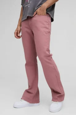 Cheap boohooMAN Slim Flared Overdyed Jeans With Let Down Hem mauve