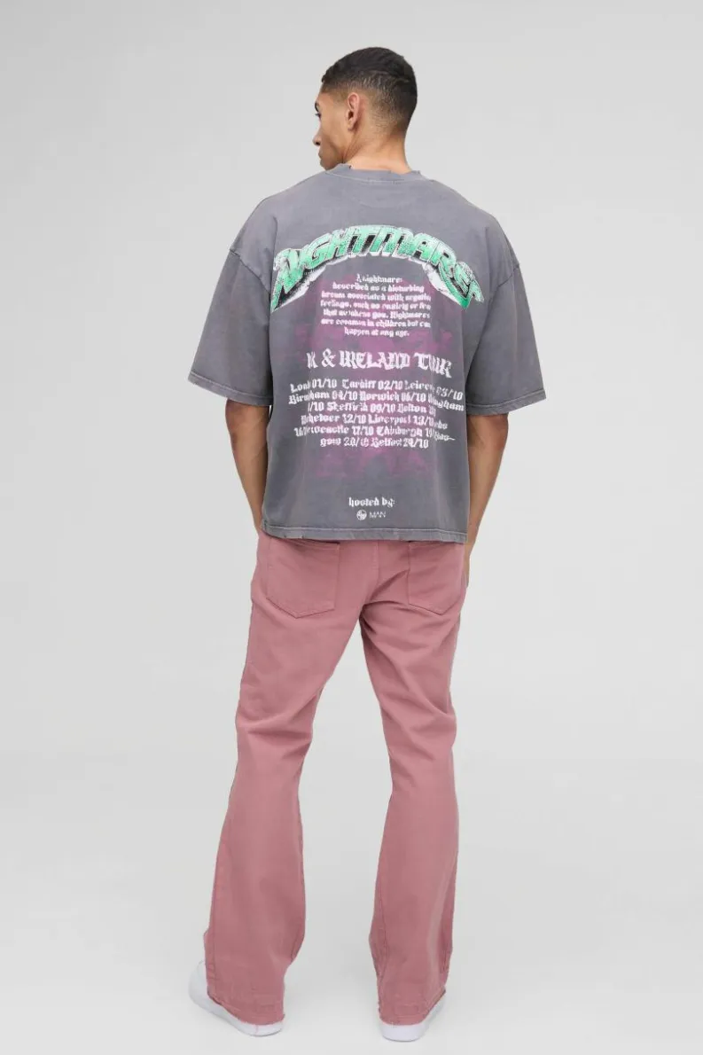 Cheap boohooMAN Slim Flared Overdyed Jeans With Let Down Hem mauve