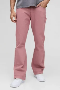 Cheap boohooMAN Slim Flared Overdyed Jeans With Let Down Hem mauve