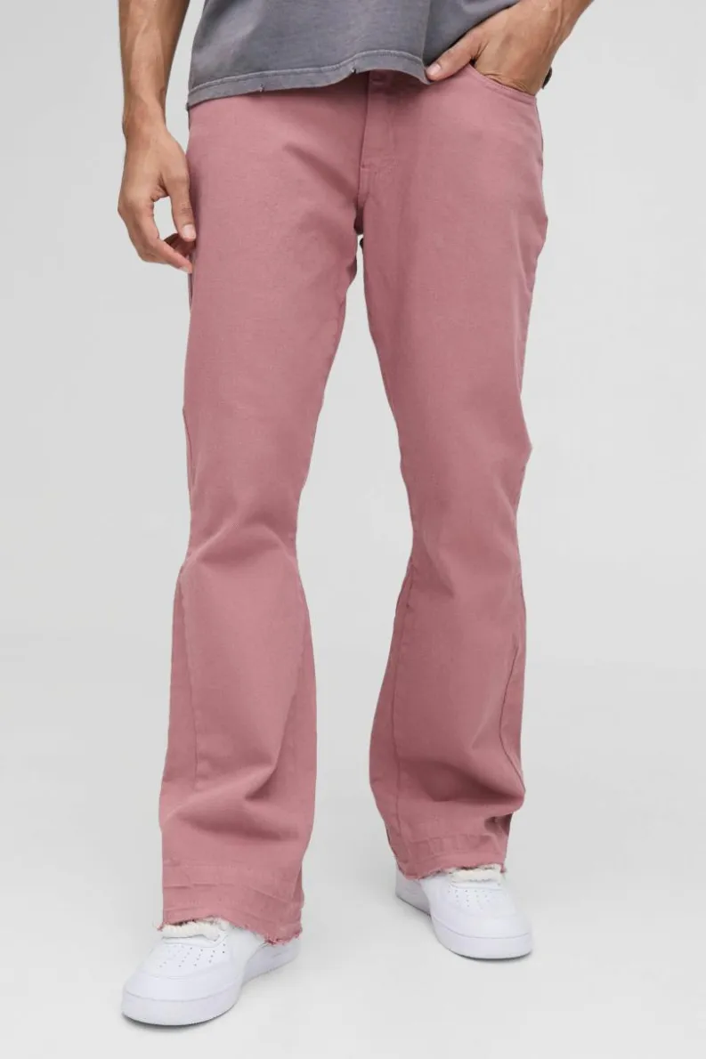 Cheap boohooMAN Slim Flared Overdyed Jeans With Let Down Hem mauve