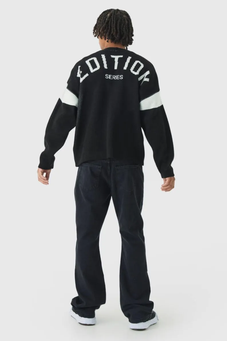 Best boohooMAN Slim Flared Panelled Jeans washed black