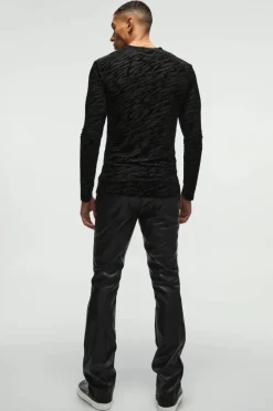 Store boohooMAN Slim Flared Pu Trousers black