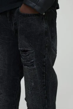 Store boohooMAN Slim Flared Ripped Washed Jeans charcoal