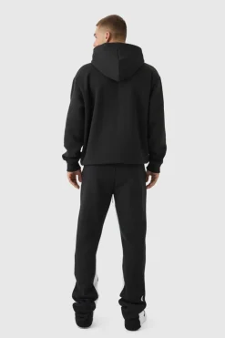 Sale boohooMAN Slim Flared Stacked Fit Man Paint Splatter Flared Joggers black