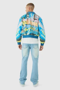 Sale boohooMAN Slim Flared Stacked Rip & Repair Stitch Jeans light blue