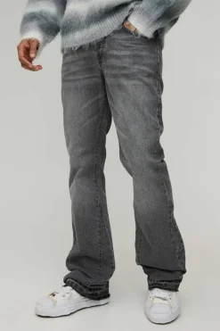 Best boohooMAN Slim Flared Stacked Tonal Gusset Jeans mid grey