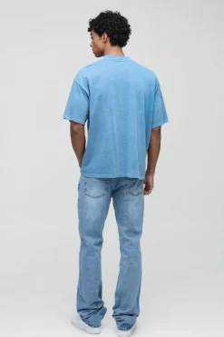 Clearance boohooMAN Slim Flared Stacked Washed Jeans light blue