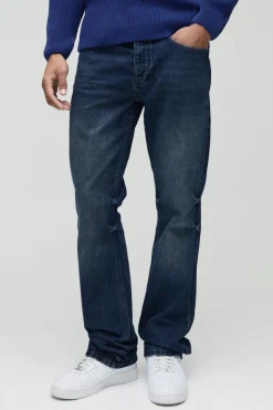 Store boohooMAN Slim Flared Stacked Washed Jeans antique blue