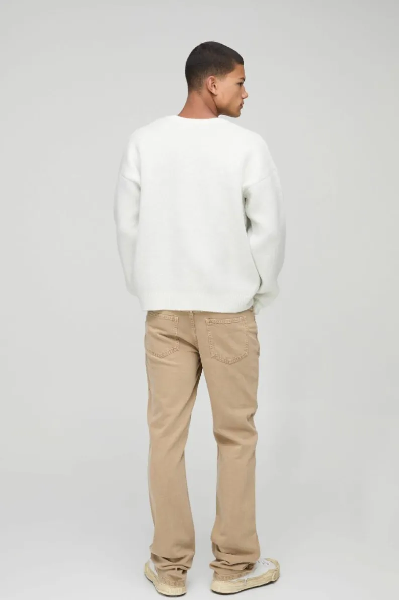 Best Sale boohooMAN Slim Flared Stacked Washed Jeans light brown
